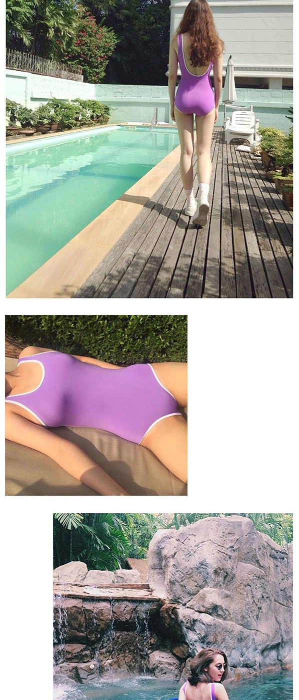 Fashion Purple Backless Striped One-piece Swimsuit,One Pieces