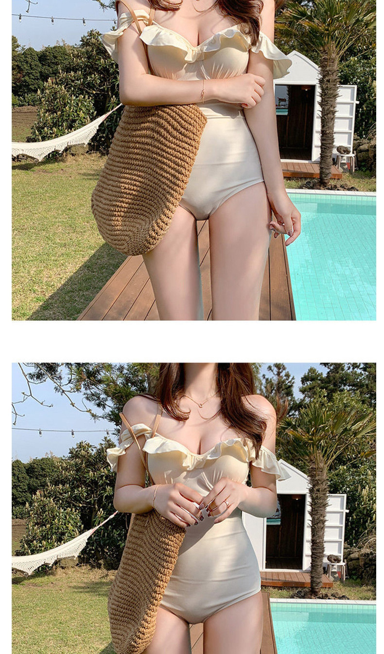 Fashion White Solid Color One-piece Swimsuit With Fungus,One Pieces
