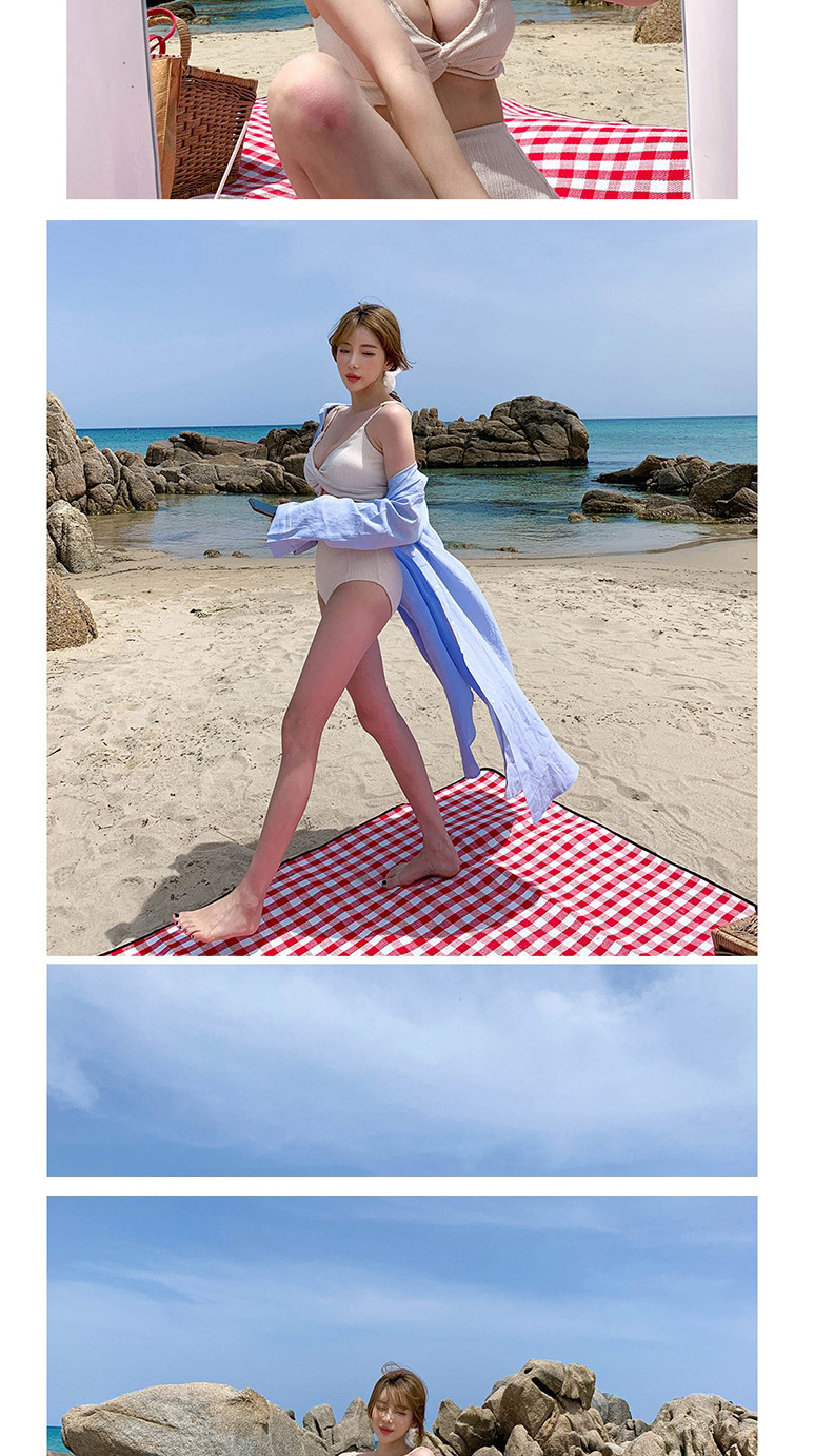 Fashion Beige Cross Solid Color High Waist Split Swimsuit,Bikini Sets