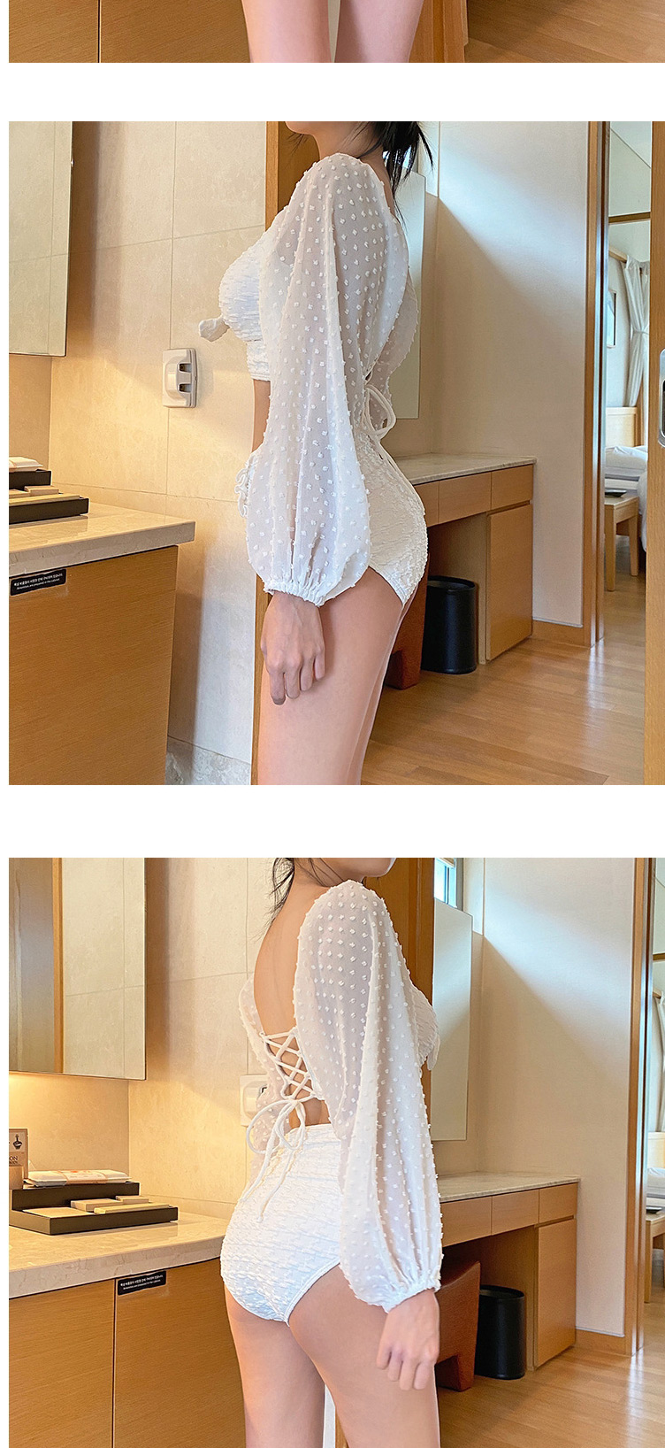 Fashion Color Knotted Hollow High Waist Split Swimsuit With Wood Ears,Swimwear Sets