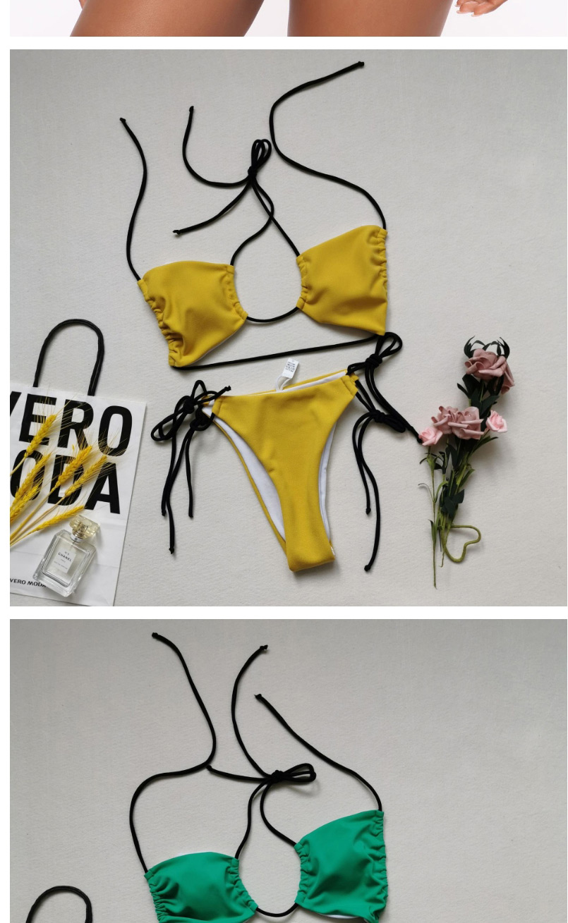 Fashion Yellow Open Back Strappy Split Swimsuit,Bikini Sets