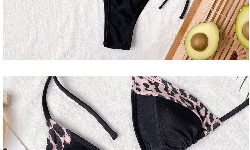 Fashion Black Panelled Leopard Print Triangle Split Swimsuit,Bikini Sets