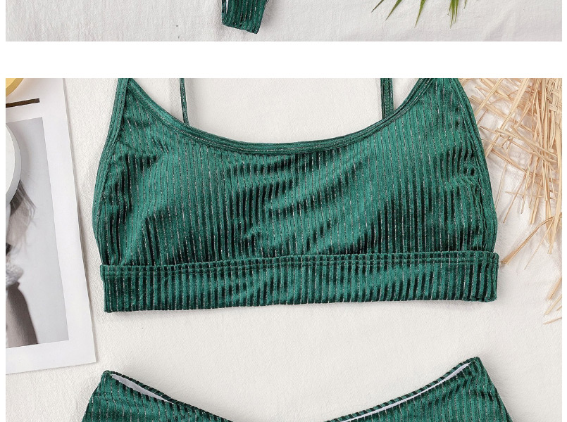Fashion Green Solid Color High Waist Stitching Split Swimsuit,Bikini Sets