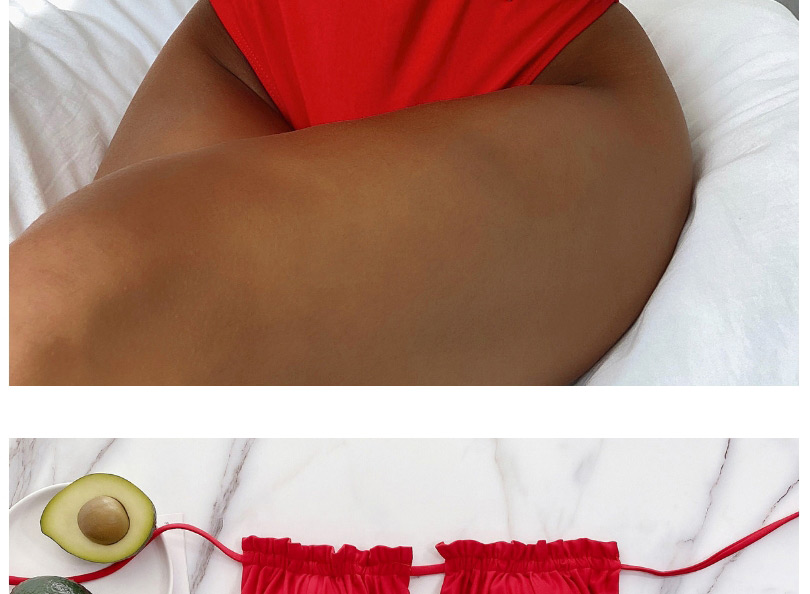 Fashion Red Ruffled Tube Top Hollow One-piece Swimsuit,One Pieces