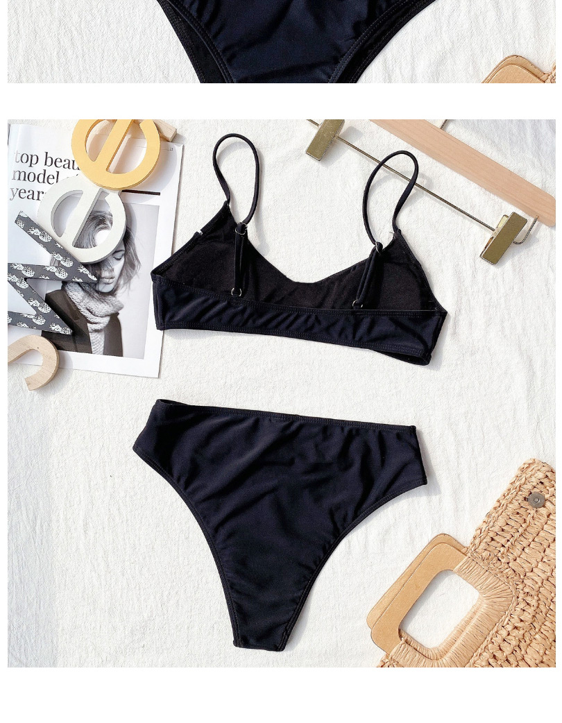 Fashion Black Solid Color Triangle High Waist Stitching Split Swimsuit,Bikini Sets