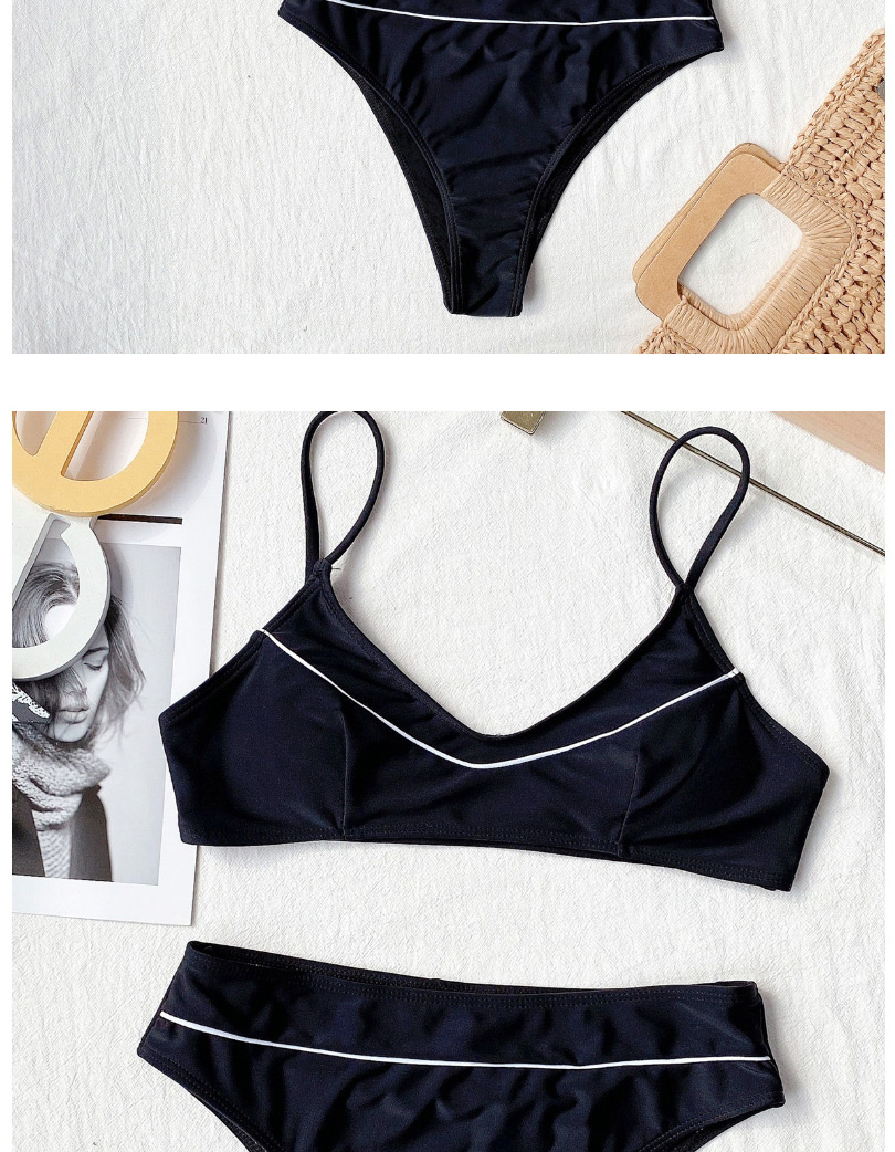 Fashion Black Solid Color Triangle High Waist Stitching Split Swimsuit,Bikini Sets