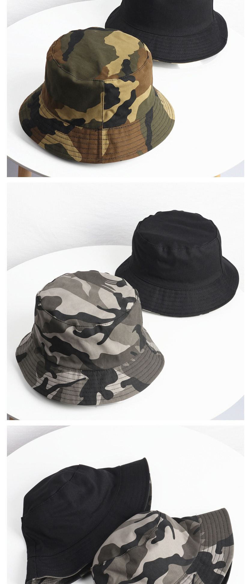 Fashion Polycotton Green Camouflage Double-sided Camouflage Sunscreen Fisherman Hat,Beanies&Others