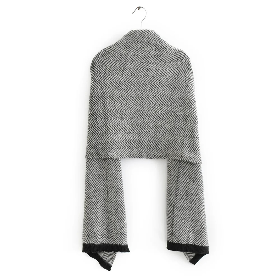 Fashion Black Herringbone Knit Scarf Shawl,knitting Wool Scaves