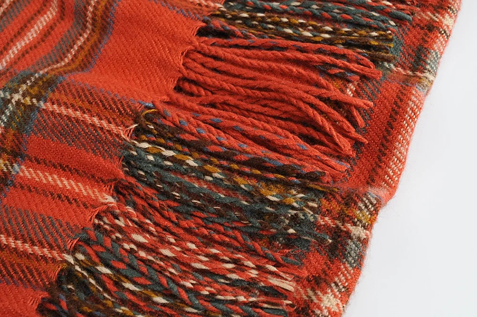 Fashion Red Plaid Fringed Cashmere Scarf Shawl,knitting Wool Scaves