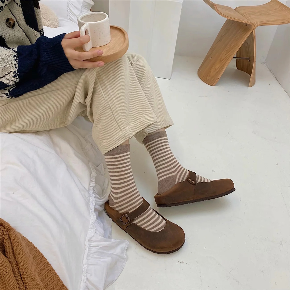 Fashion Light Brown Striped Cotton Socks,Fashion Socks