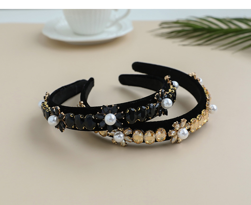 Fashion Black Fabric Diamond-studded Pearl Flower Headband,Head Band