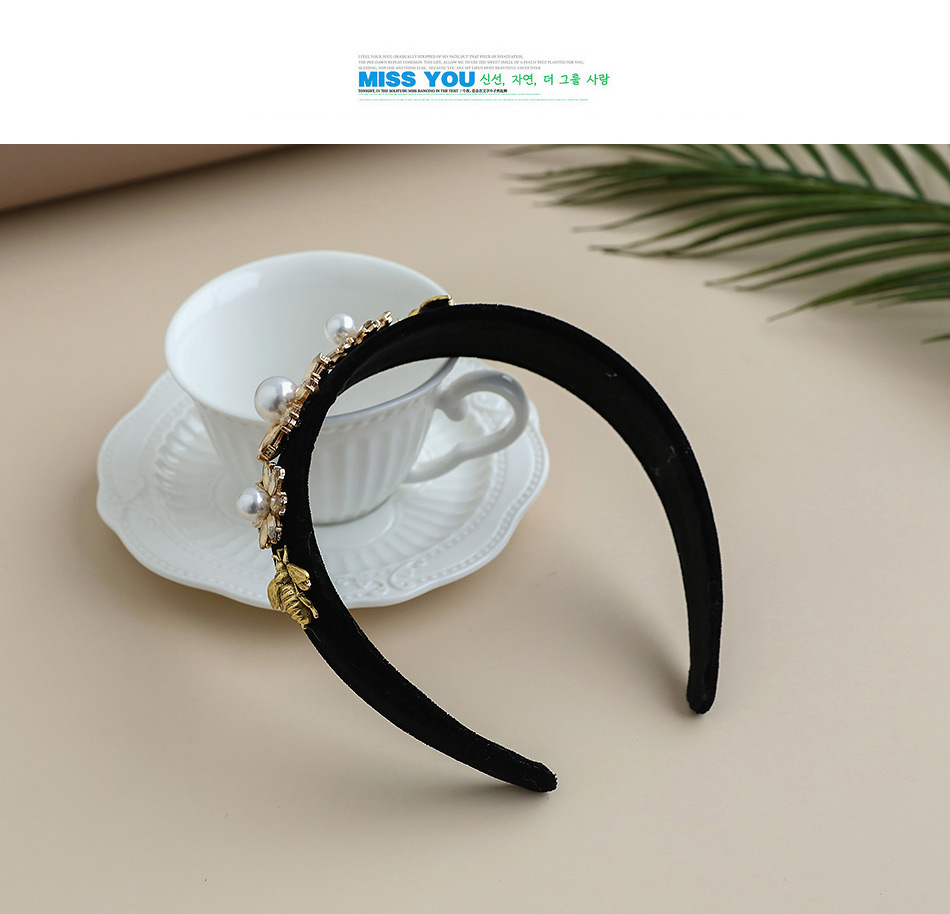 Fashion Black Fabric Alloy Diamond-studded Pearl Bee Flower Headband,Head Band