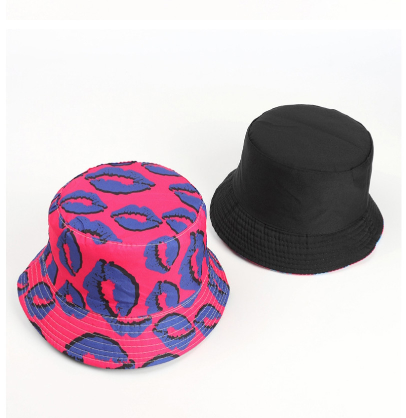 Fashion Navy Blue Double-sided Lip Print Printed Fisherman Hat,Beanies&Others