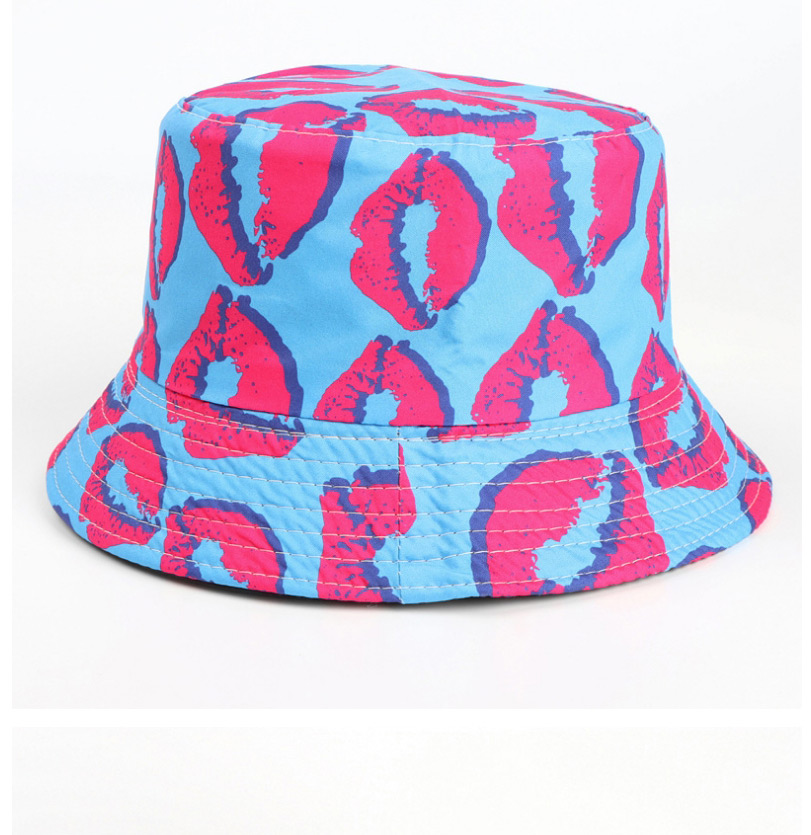 Fashion Navy Blue Double-sided Lip Print Printed Fisherman Hat,Beanies&Others