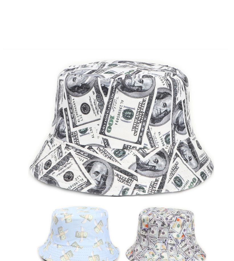 Fashion Light Blue Dollar Print Double-sided Fisherman Hat,Beanies&Others