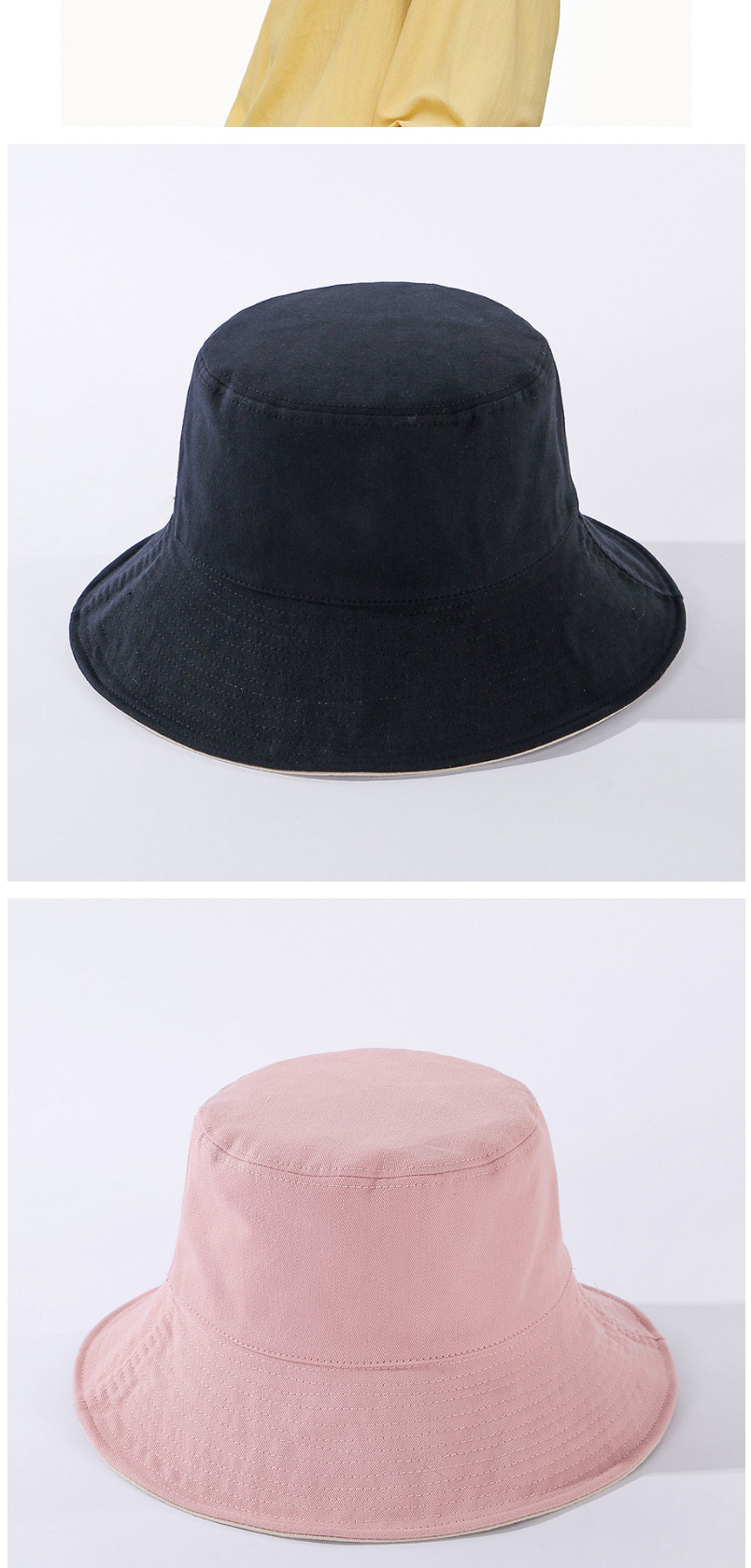 Fashion Black Double-sided Solid Color Cotton Sunshade Fisherman Hat,Beanies&Others