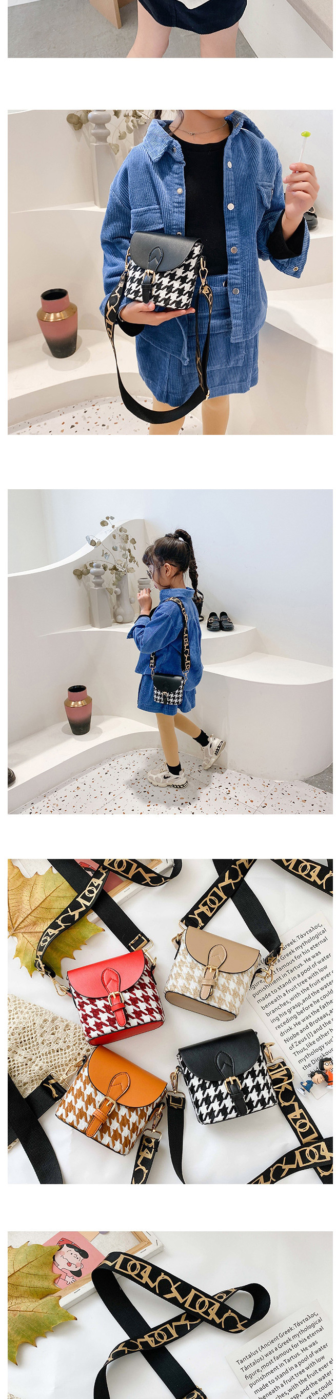 Fashion Black Childrens Single Shoulder Messenger Bag With Lattice Belt Buckle,Shoulder bags