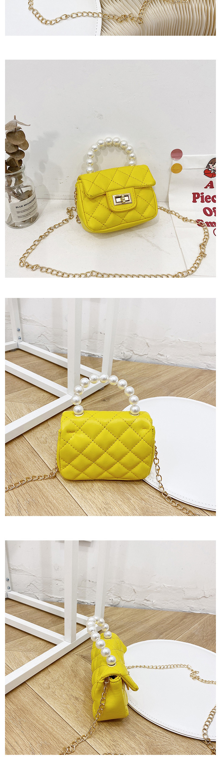 Fashion Yellow Chain Pearl Childrens Shoulder Messenger Bag,Shoulder bags