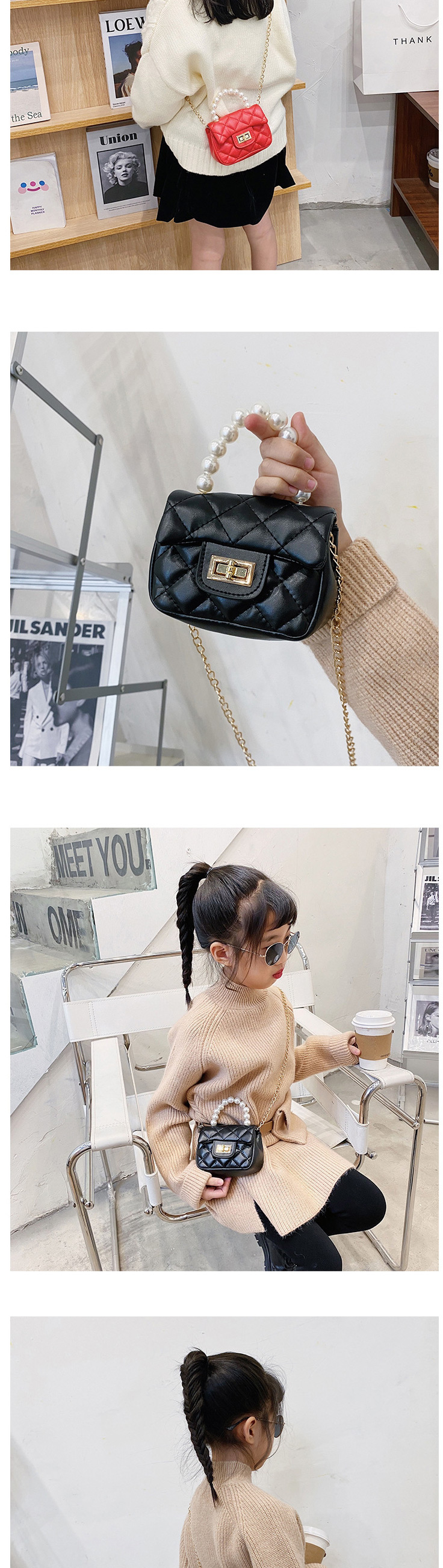 Fashion Black Chain Pearl Childrens One-shoulder Messenger Bag,Shoulder bags