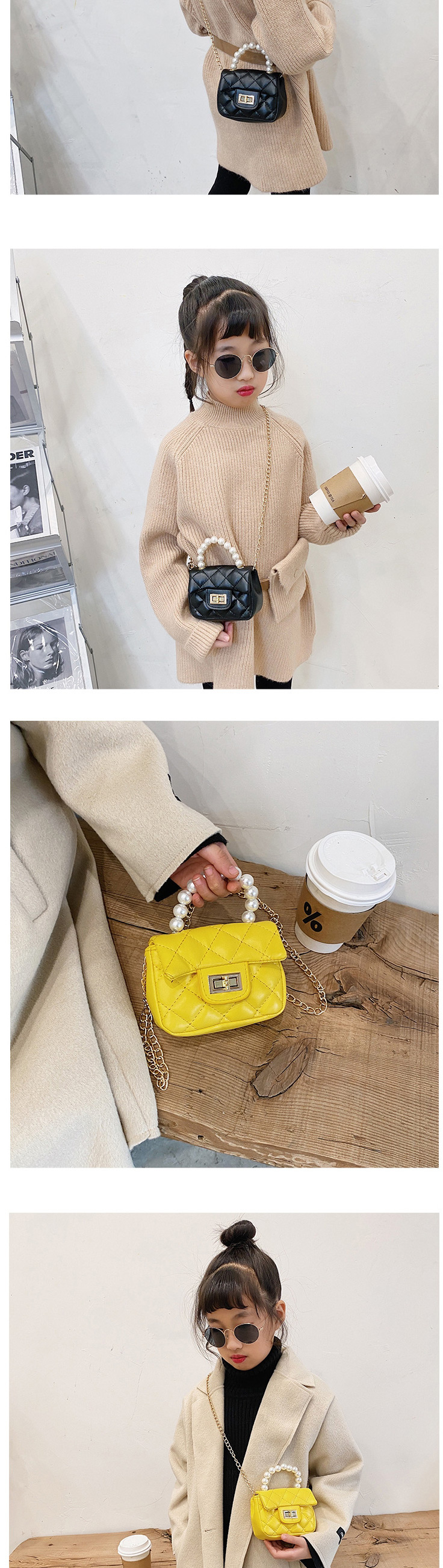 Fashion Black Chain Pearl Childrens One-shoulder Messenger Bag,Shoulder bags