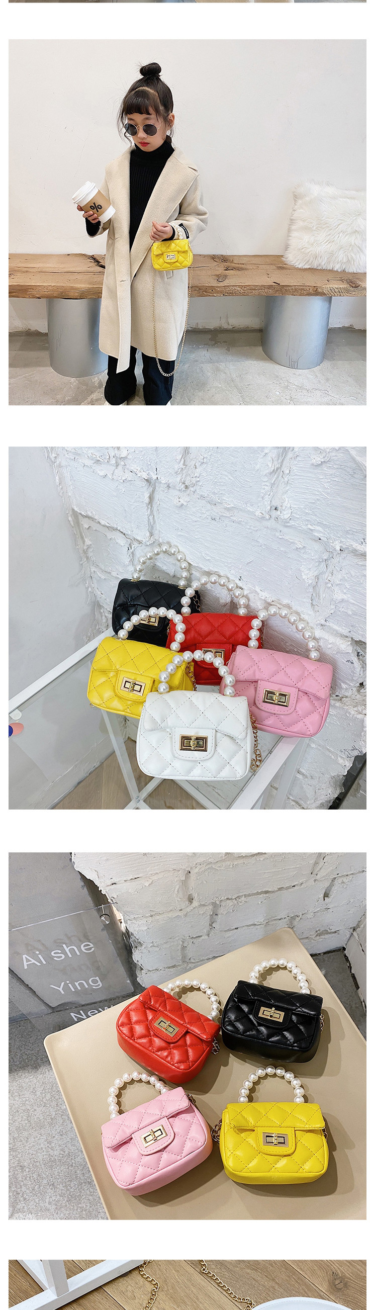 Fashion Yellow Chain Pearl Childrens Shoulder Messenger Bag,Shoulder bags