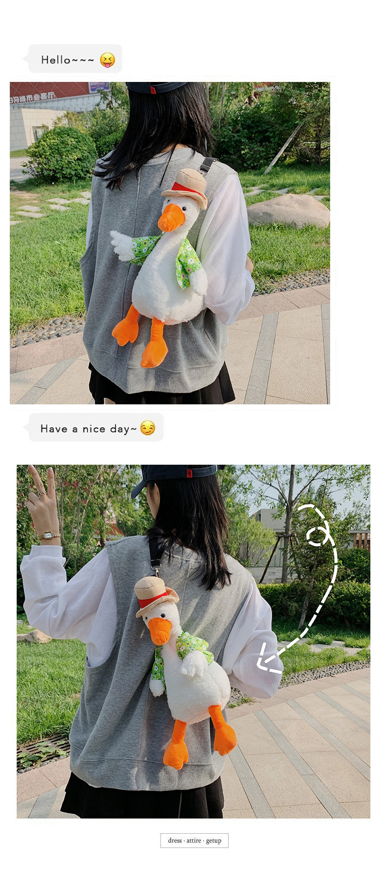 Fashion Green Ugly Cute Vest Duck Plush Toy One-shoulder Messenger Bag,Shoulder bags