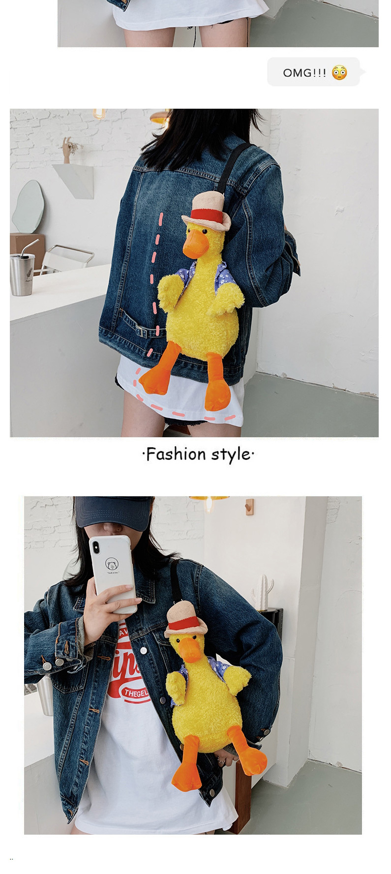 Fashion Yellow Ugly Cute Vest Duck Plush Toy One-shoulder Messenger Bag,Shoulder bags