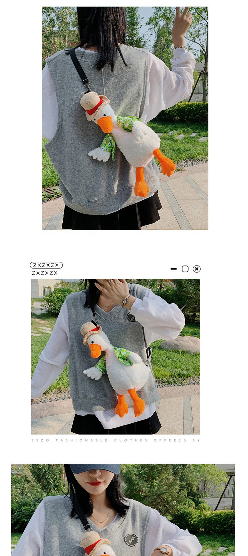 Fashion Yellow Ugly Cute Vest Duck Plush Toy One-shoulder Messenger Bag,Shoulder bags