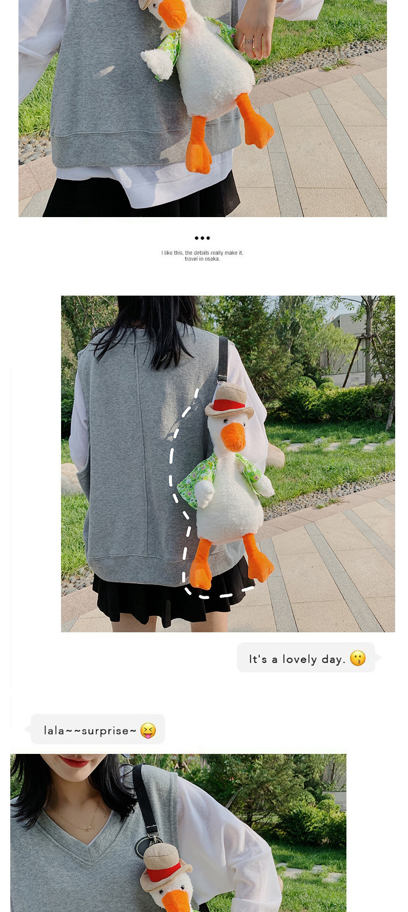 Fashion Green Ugly Cute Vest Duck Plush Toy One-shoulder Messenger Bag,Shoulder bags