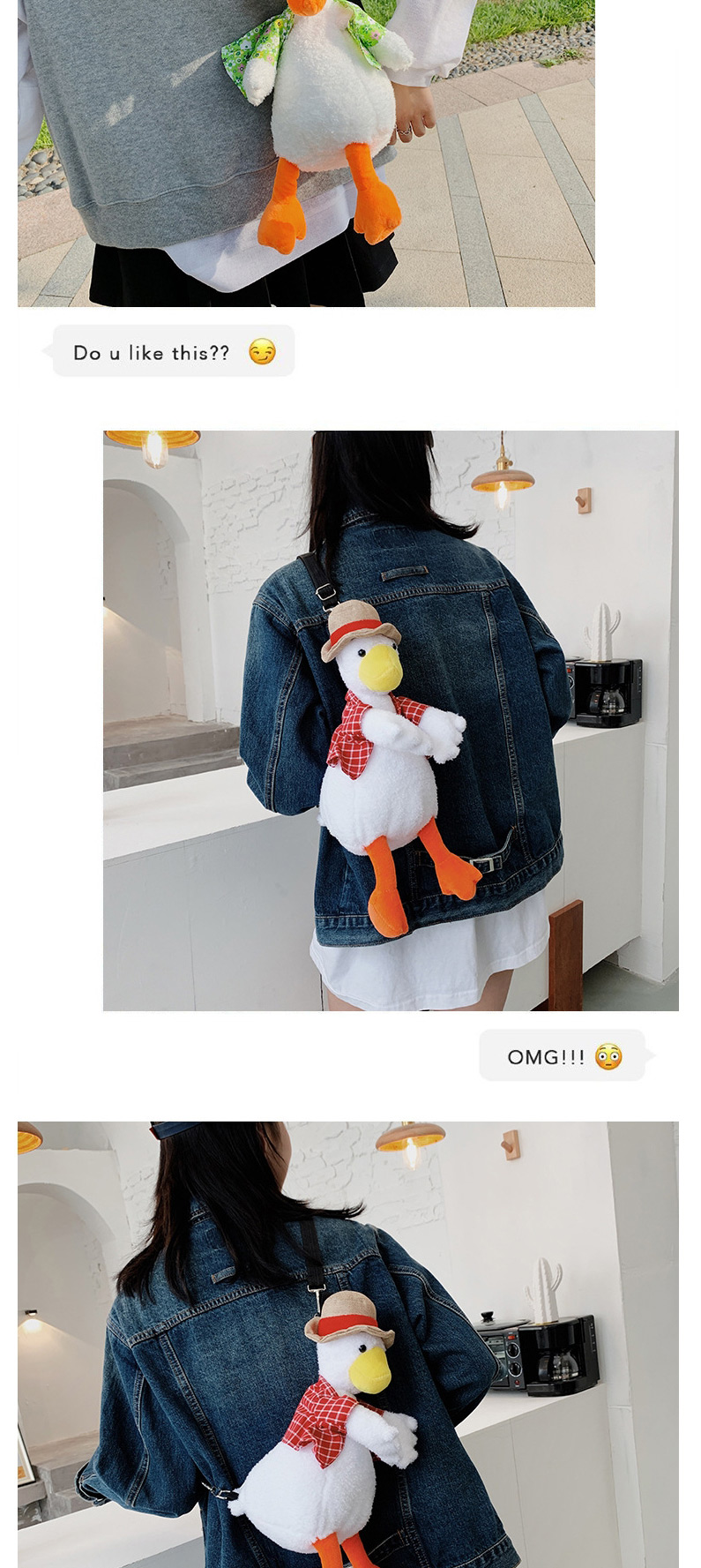 Fashion Black Ugly Cute Vest Duck Plush Toy One-shoulder Messenger Bag,Shoulder bags
