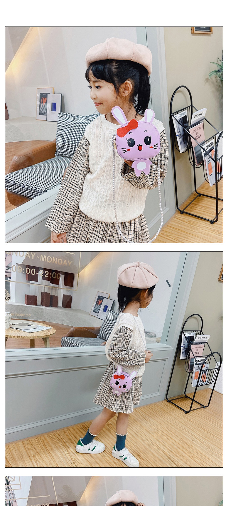 Fashion Pink Bunny Print Kids Crossbody Shoulder Bag,Messenger bags