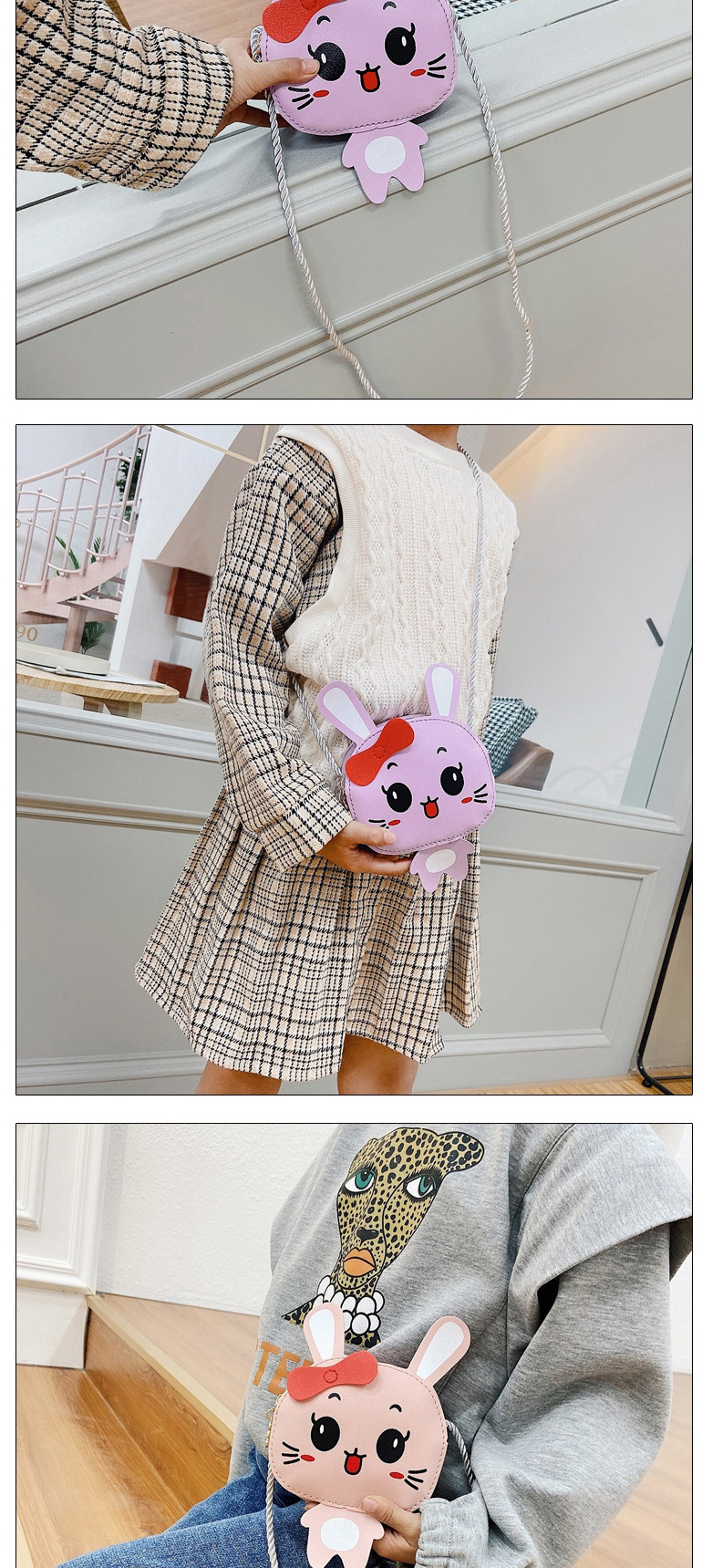 Fashion Purple Bunny Print Kids Crossbody Shoulder Bag,Messenger bags