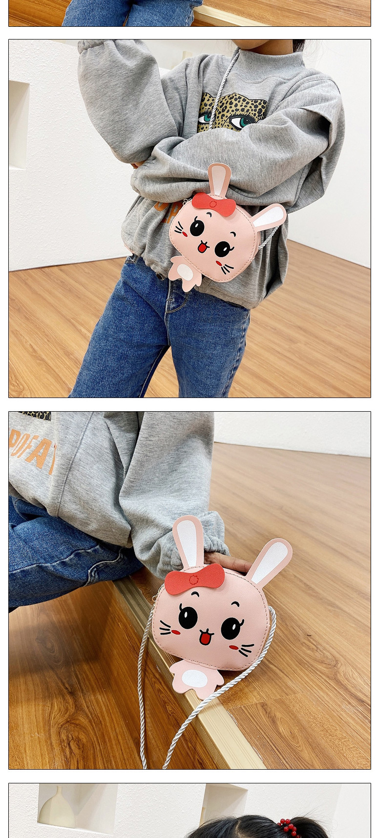 Fashion Pink Bunny Print Kids Crossbody Shoulder Bag,Messenger bags