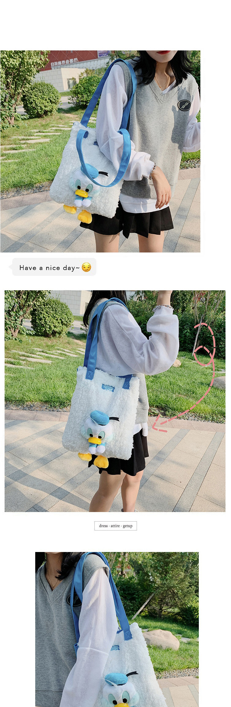 Fashion White Duck Doll Plush Contrast Crossbody Bag,Shoulder bags
