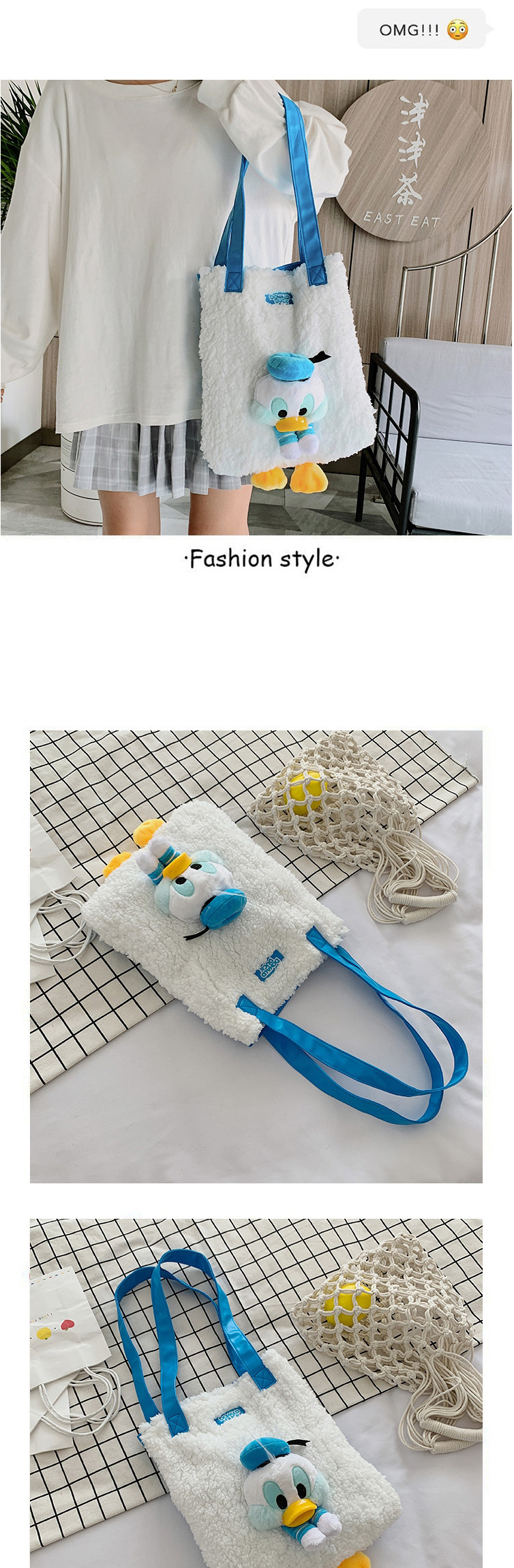 Fashion White Duck Doll Plush Contrast Crossbody Bag,Shoulder bags
