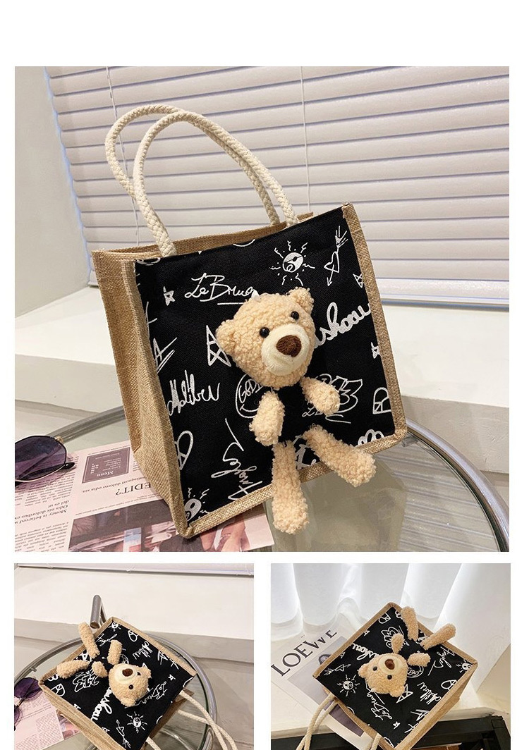 Fashion Cow Black Bear Print Doll Nylon Handbag,Handbags