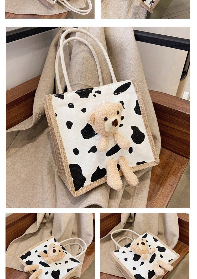 Fashion Cow Black Bear Print Doll Nylon Handbag,Handbags