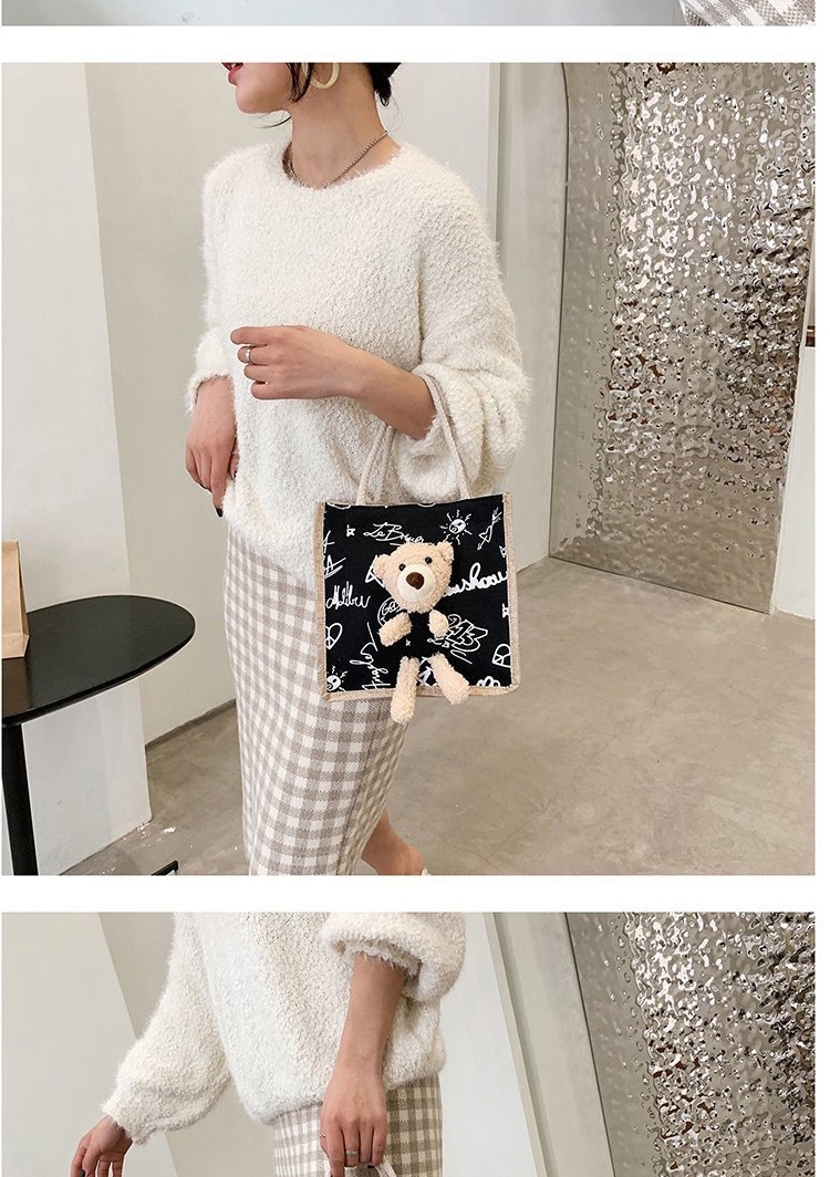 Fashion Alphabet White Bear Print Doll Nylon Handbag,Handbags