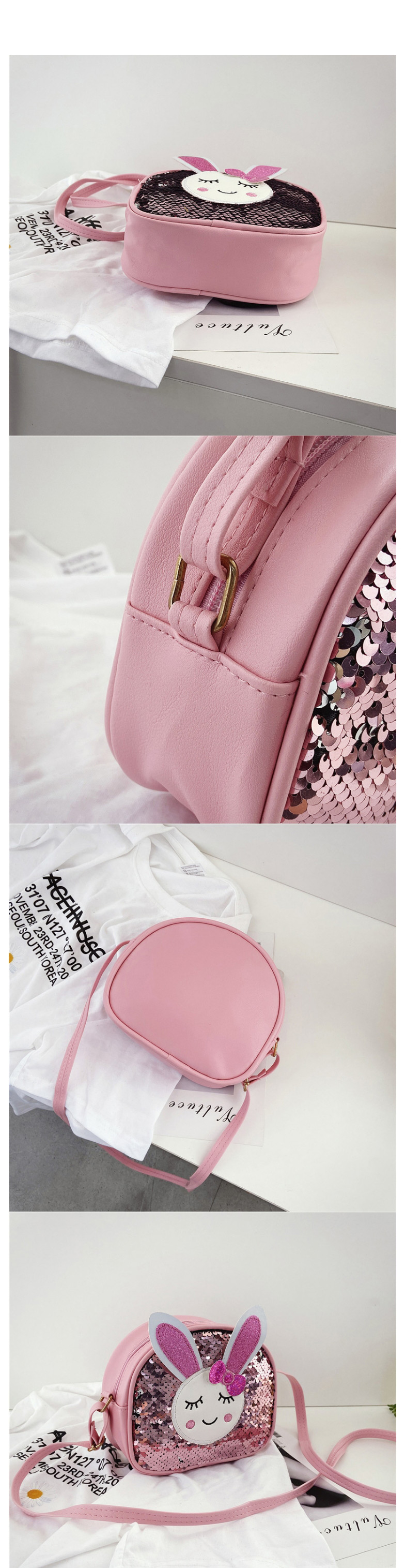 Fashion Pink Sequined Bunny Childrens Shoulder Messenger Bag,Shoulder bags