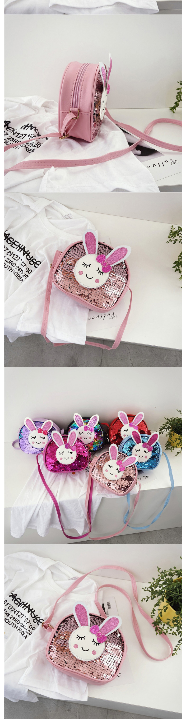 Fashion Rose Red Sequined Bunny Childrens Shoulder Messenger Bag,Shoulder bags