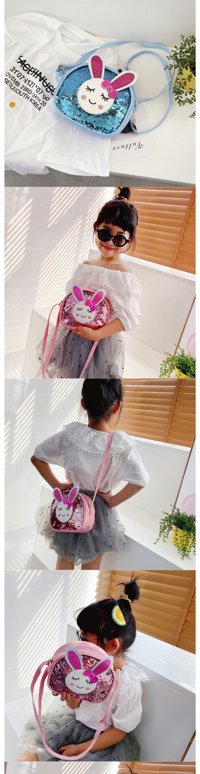 Fashion Purple Sequined Bunny Childrens One-shoulder Messenger Bag,Shoulder bags
