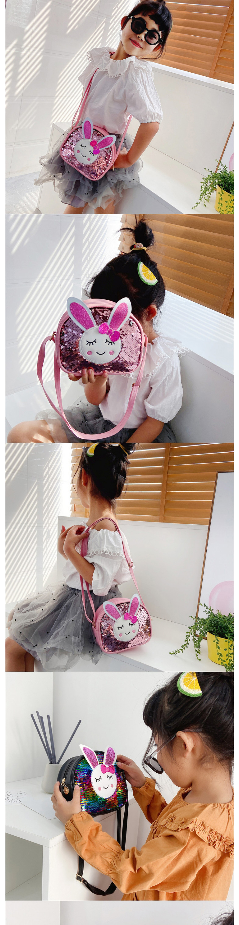 Fashion Pink Sequined Bunny Childrens Shoulder Messenger Bag,Shoulder bags