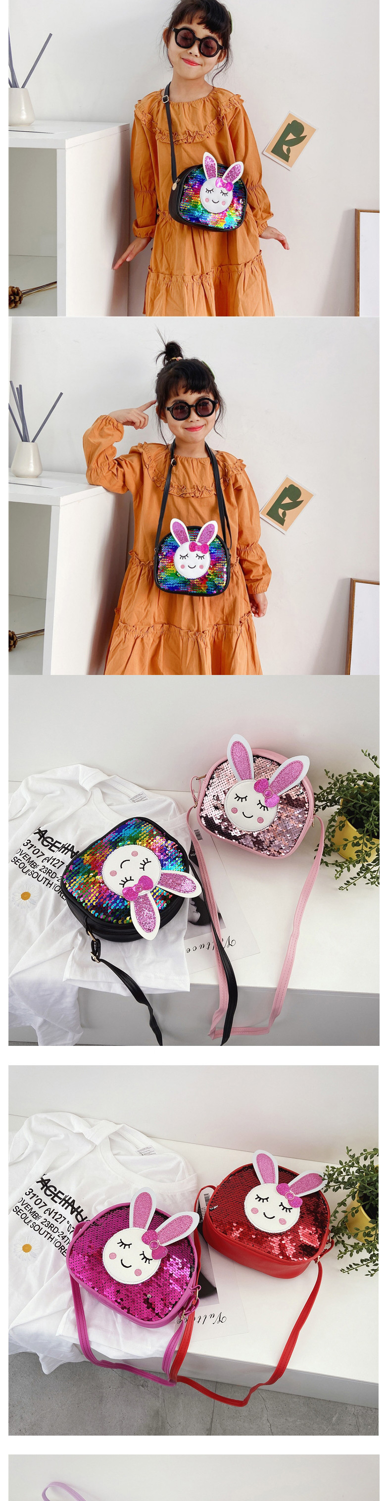 Fashion Purple Sequined Bunny Childrens One-shoulder Messenger Bag,Shoulder bags