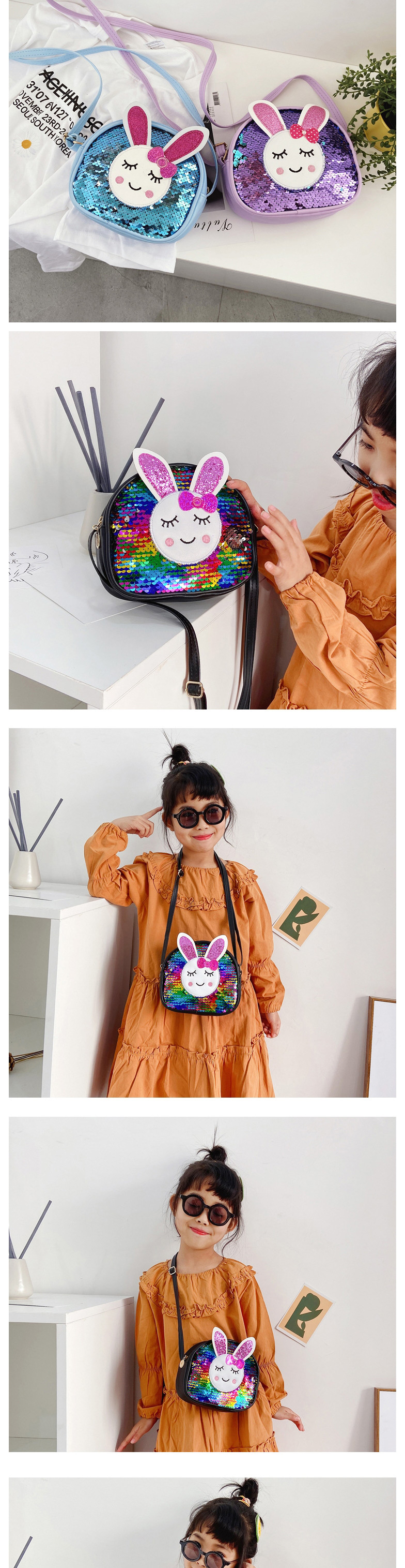 Fashion Black Sequined Bunny Childrens One-shoulder Messenger Bag,Shoulder bags