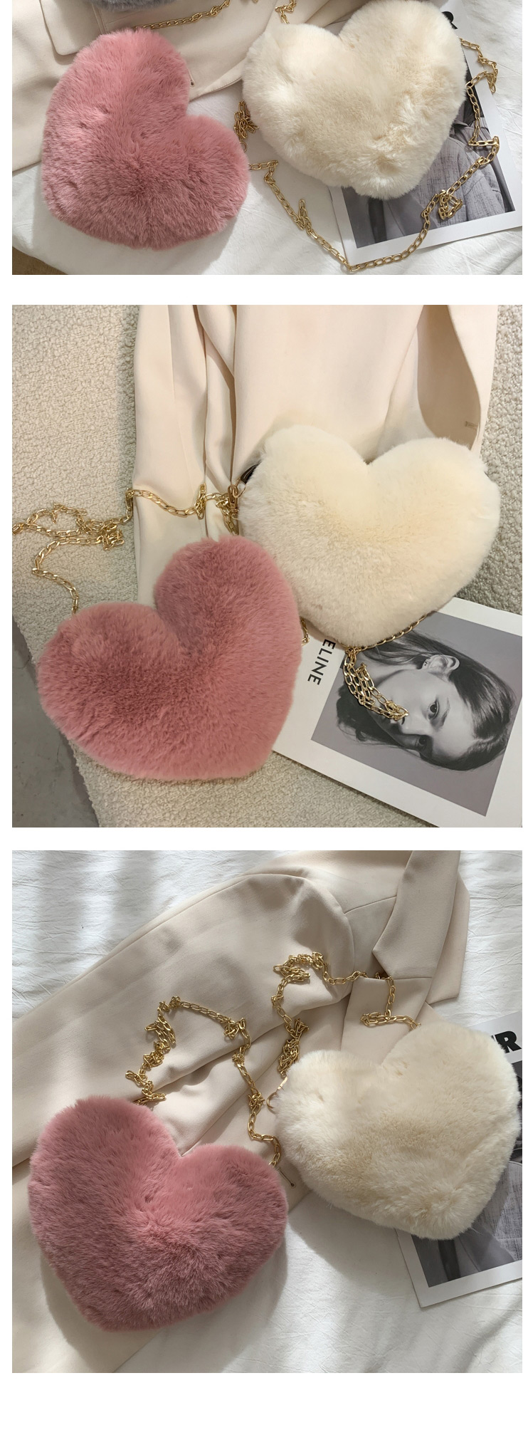 Fashion White Plush Love Chain Shoulder Messenger Bag,Shoulder bags