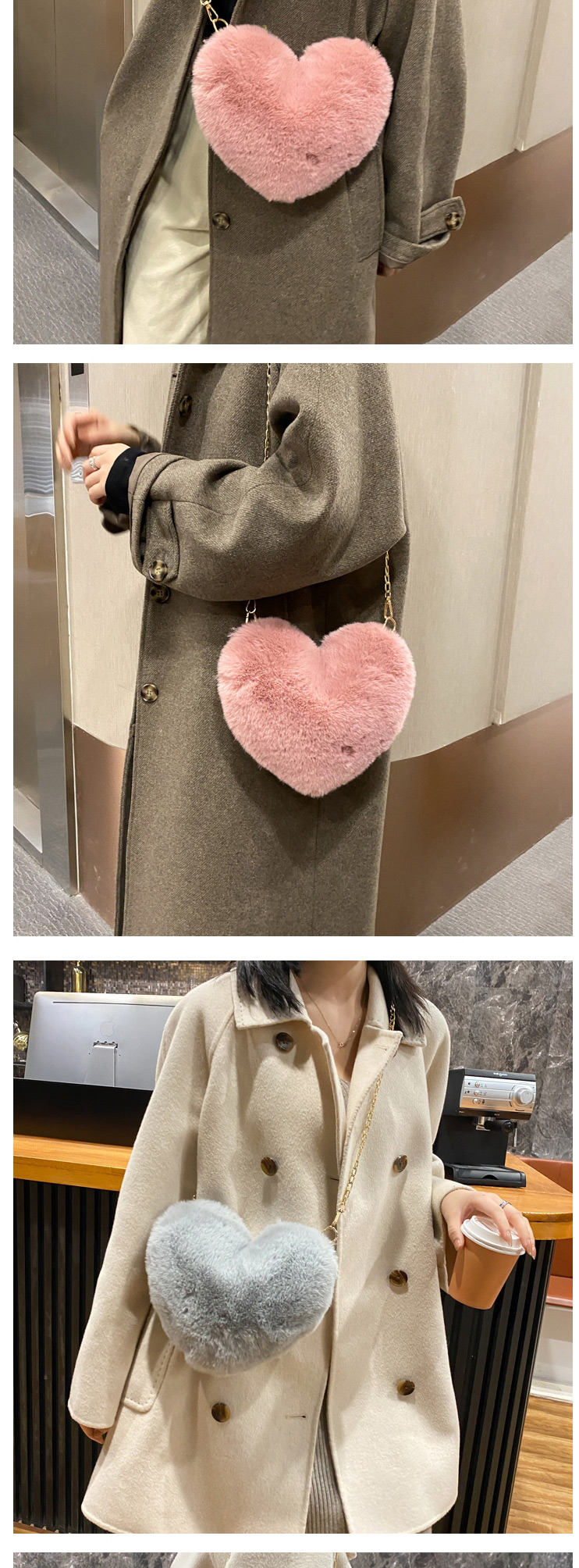 Fashion Gray Plush Love Chain Shoulder Messenger Bag,Shoulder bags