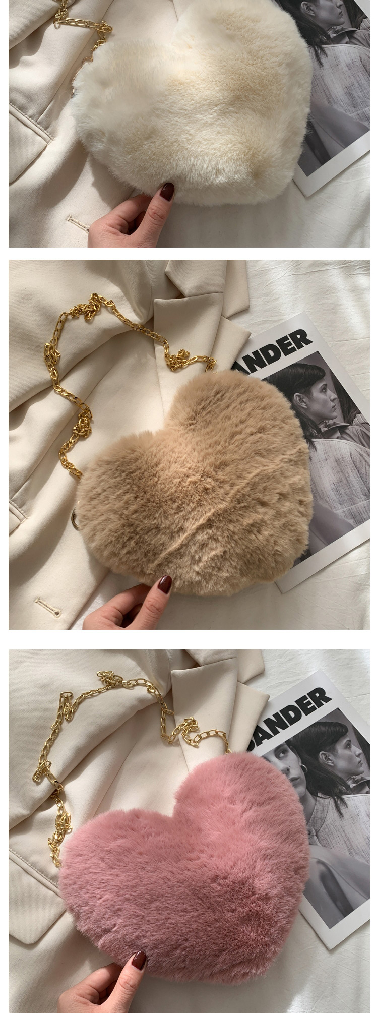 Fashion White Plush Love Chain Shoulder Messenger Bag,Shoulder bags