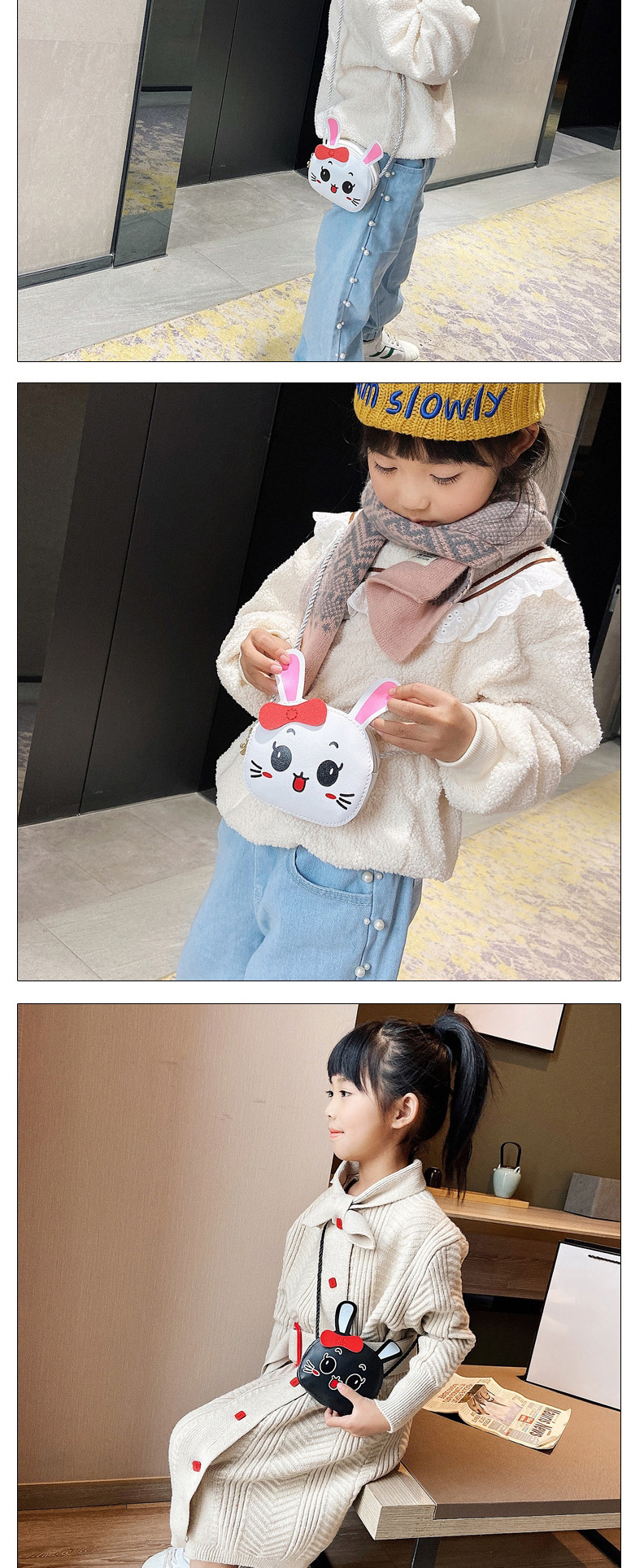 Fashion Black Bunny Print Kids One-shoulder Messenger Bag,Shoulder bags