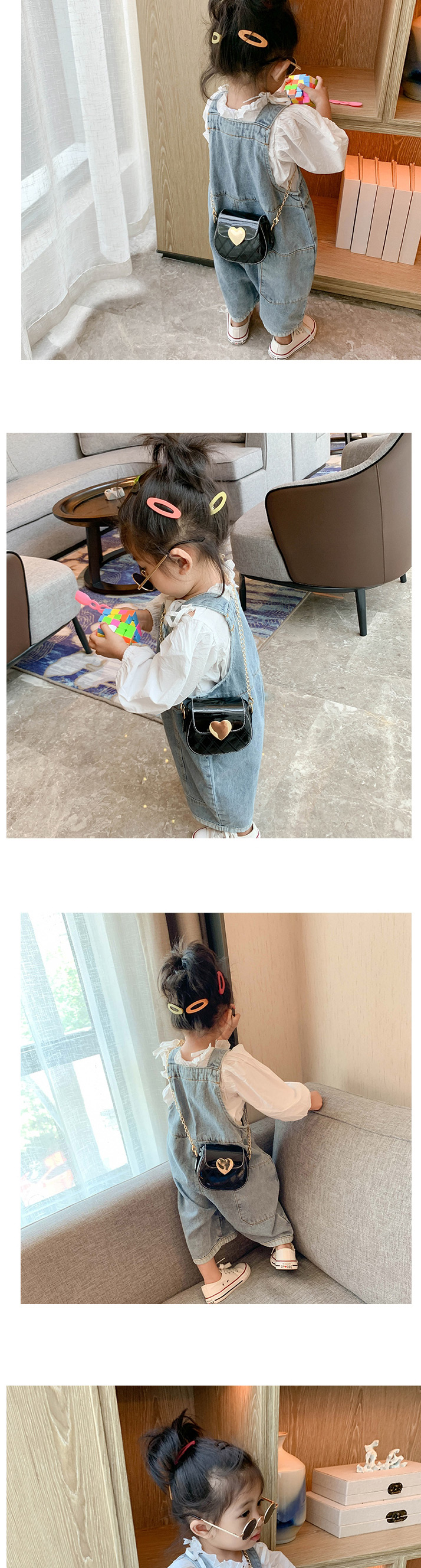 Fashion Black Childrens One-shoulder Diagonal Bag With Chain Love Lock,Shoulder bags