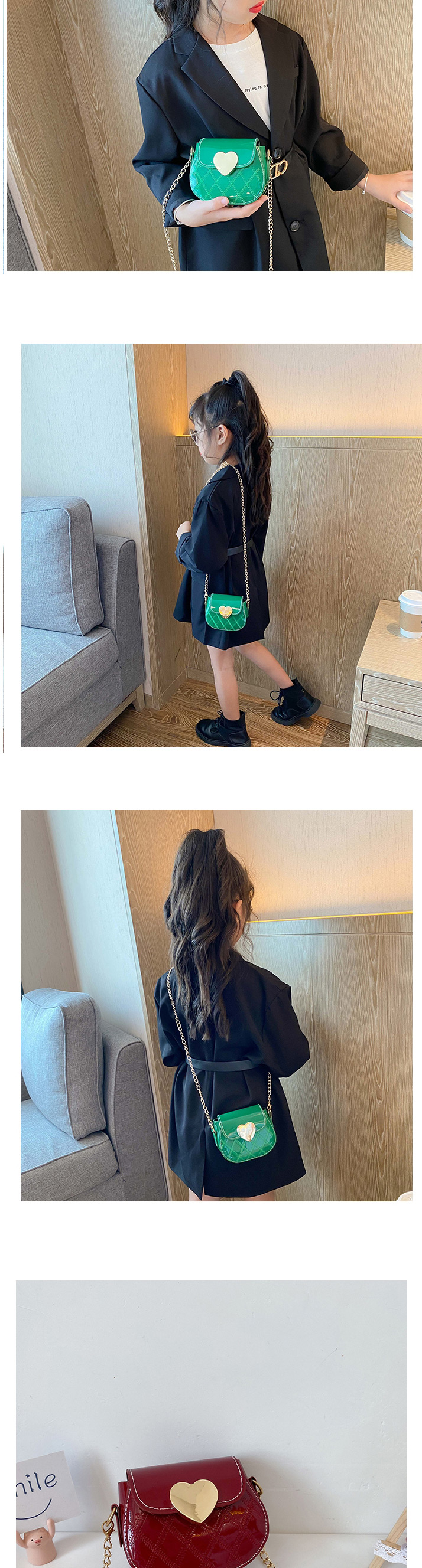 Fashion Green Childrens One-shoulder Diagonal Bag With Chain Love Lock,Shoulder bags
